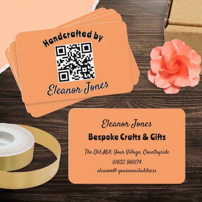 Rustikale Kunsthandwerkskunst - QR-Code Visitenkarte (Introduce your business in style with these pretty peach colored cards, with custom QR code)