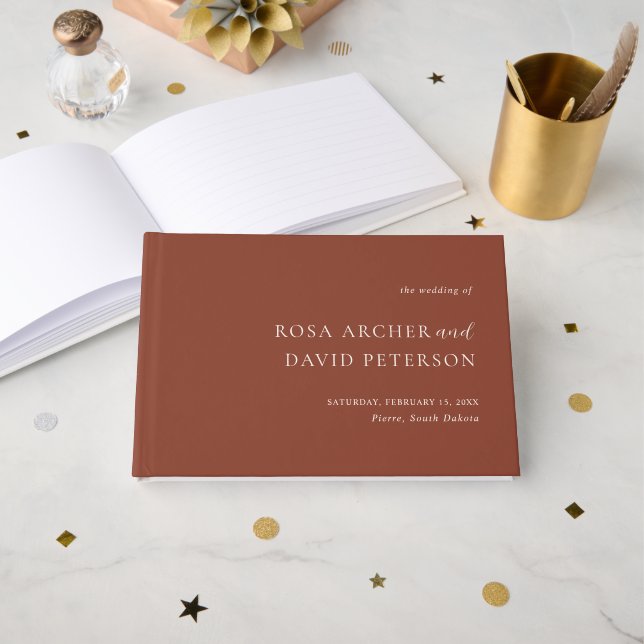 Rustikale Kupfer-Editorial-Moderne Hochzeit Gästebuch (Vorderseite Offen)