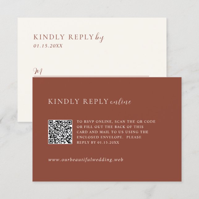 Rustikale Kupfer-Editorial-Moderne Hochzeit RSVP Karte (Vorne/Hinten)