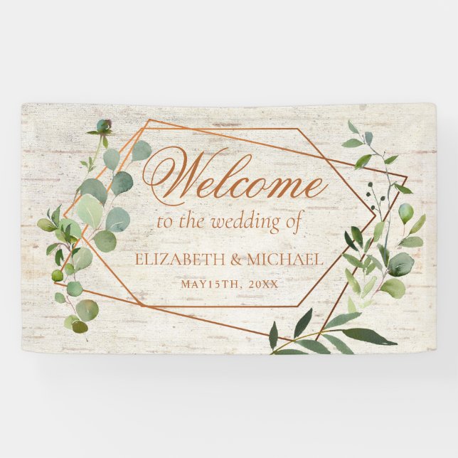 Rustikale Kupfer Geometric Eukalyptus Birch Weddin Banner (Horizontal)