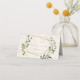 Rustikale Kupfer Geometric Eukalyptus Birch Weddin Platzkarte