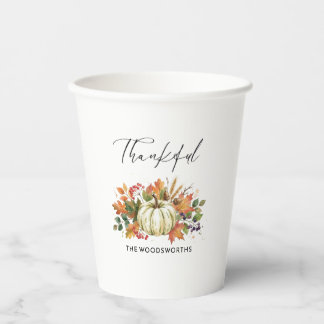 Rustikale Kürbis-Familienname Thanksgiving Pappbecher