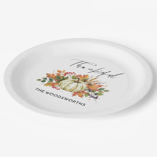 Rustikale Kürbis-Familienname Thanksgiving Pappteller
