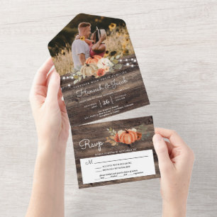 Rustikale Kürbis-Herbst-Scheunenholz-Foto-Hochzeit All In One Einladung