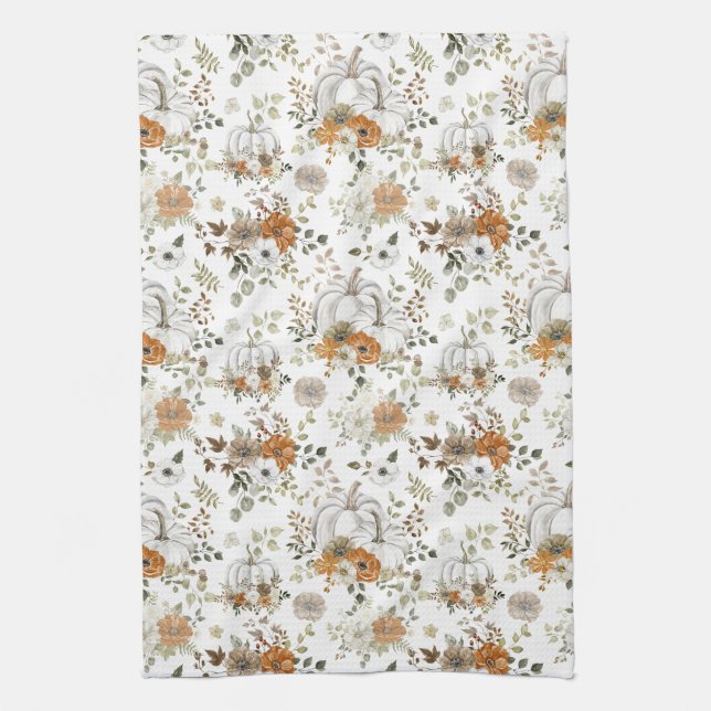 Rustikale Kürbis und Blume fallen Geschirrtuch (Vertikal)