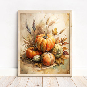 Rustikale Kürbis- und Herbstlaub-Boho-Herbstwandku Poster