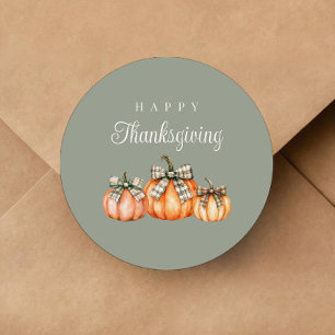 Rustikale Kürbisse mit Schleife Happy Thanksgiving Runder Aufkleber