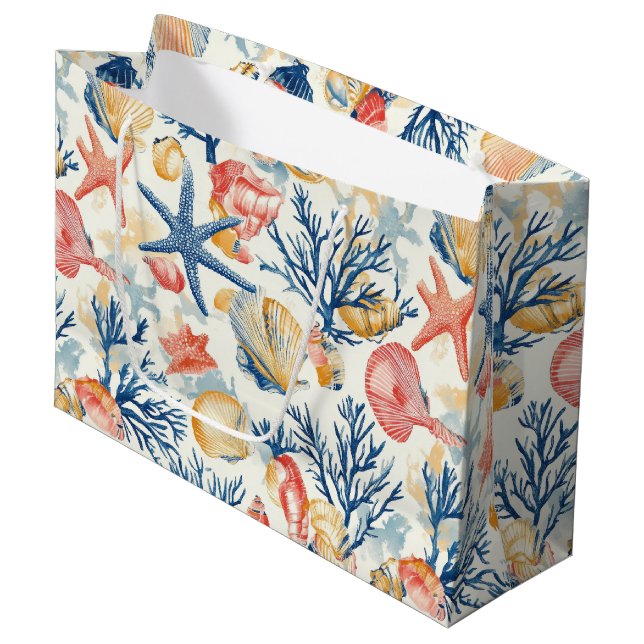 Rustikale Küste - Muscheln, Starfish, Riff (10) Große Geschenktüte (Vorderseite Schrägansicht)