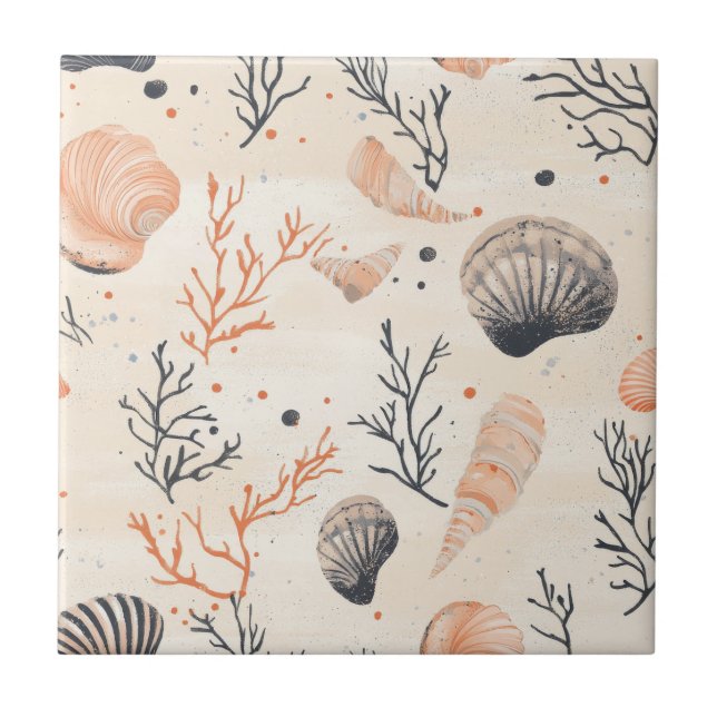 Rustikale Küste - Muscheln, Starfish, Riff (13) Fliese (Vorderseite)