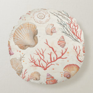 Rustikale Küste - Muscheln, Starfish, Riff (16) Rundes Kissen