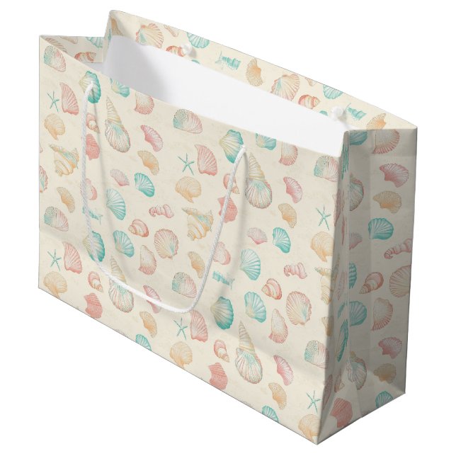 Rustikale Küste - Muscheln, Starfish, Riff (22) Große Geschenktüte (Vorderseite Schrägansicht)