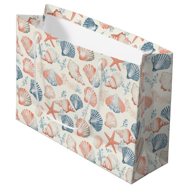Rustikale Küste - Muscheln, Starfish, Riff (23) Große Geschenktüte (Vorderseite Schrägansicht)