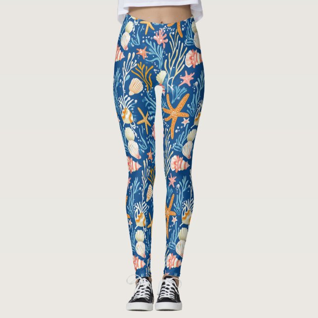 Rustikale Küste - Muscheln, Starfish, Riff (26) Leggings (Vorderseite)