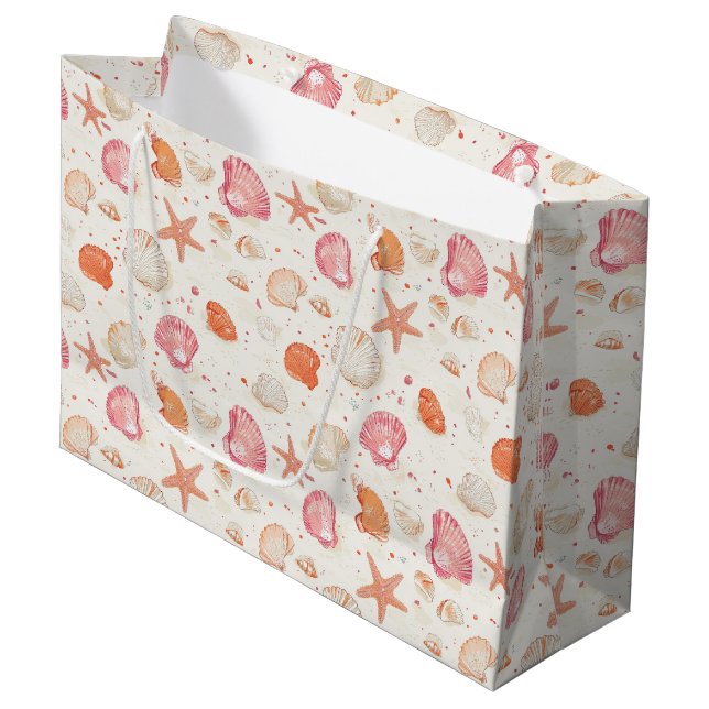 Rustikale Küste - Muscheln, Starfish, Riff (28) Große Geschenktüte (Vorderseite Schrägansicht)
