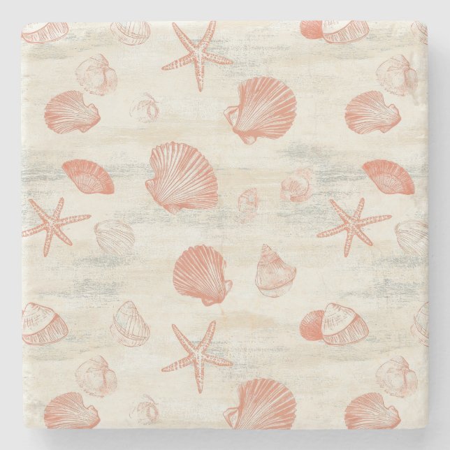 Rustikale Küste - Muscheln, Starfish, Riff (29) Steinuntersetzer (Vorderseite)