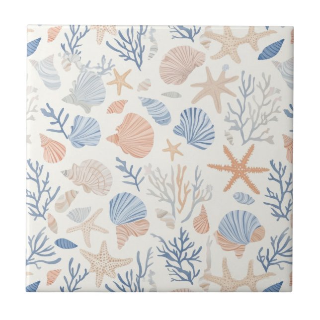 Rustikale Küste - Muscheln, Starfish, Riff (34) Fliese (Vorderseite)