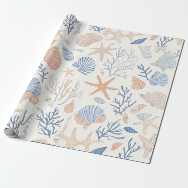 Rustikale Küste - Muscheln, Starfish, Riff (34) Geschenkpapier (Ungerollt)