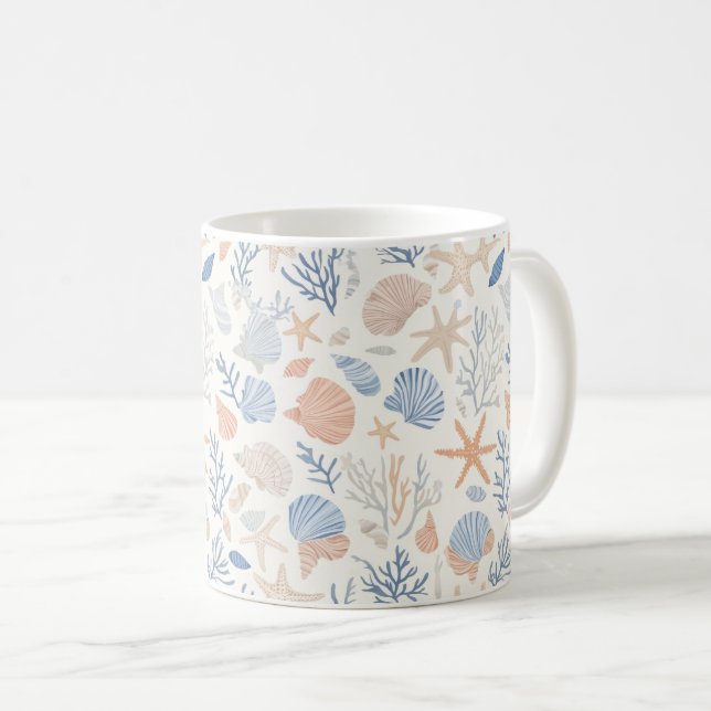 Rustikale Küste - Muscheln, Starfish, Riff (34) Kaffeetasse (VorderseiteRechts)