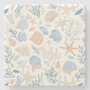 Rustikale Küste - Muscheln, Starfish, Riff (34) Steinuntersetzer