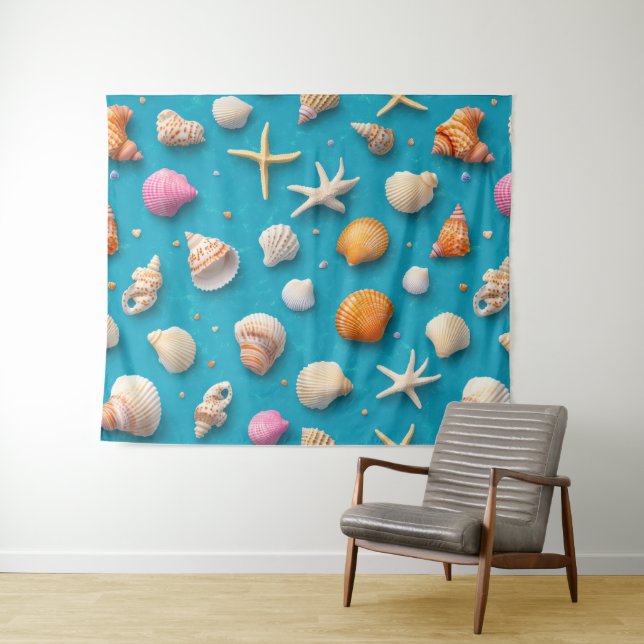 Rustikale Küste - Muscheln, Starfish, Riff (3) Wandteppich (Beispiel (Horizontal))