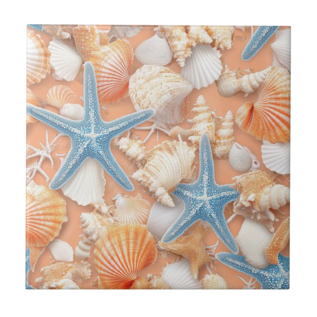 Rustikale Küste - Muscheln, Starfish, Riff (4) Fliese (Vorderseite)