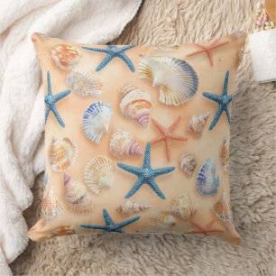 Rustikale Küste - Muscheln, Starfish, Riff (6) Kissen