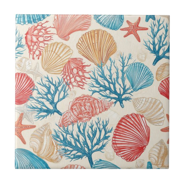 Rustikale Küste - Muscheln, Starfish, Riff (7) Fliese (Vorderseite)