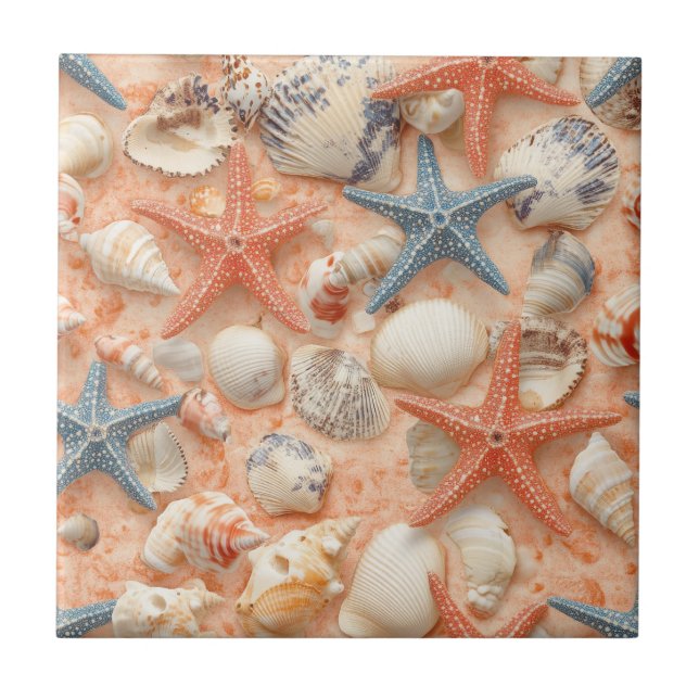 Rustikale Küste - Muscheln, Starfish, Riff (8) Fliese (Vorderseite)