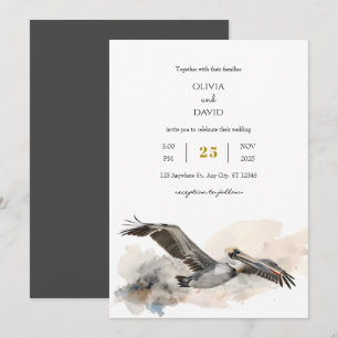 Rustikale Küste Pelican Watercolor Beach Hochzeit Einladung