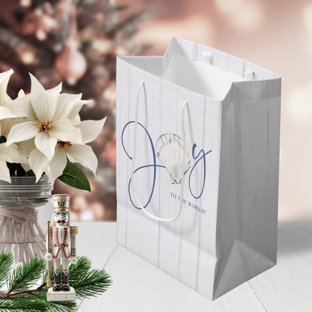 Rustikale Küste Weihnachten Seashell Joy Mittlere Geschenktüte (Rustic Coastal Christmas Seashell Joy Medium Gift Bag)