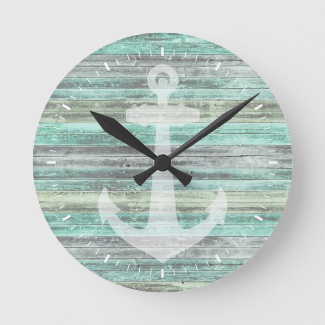 Rustikale Küstendekoration Anker Runde Wanduhr (Vorderseite)