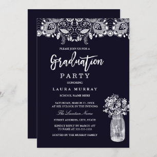 Rustikale Lace Mason Jar Navy Graduation Party Einladung