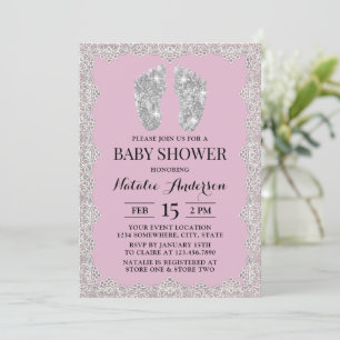 Rustikale Lacke Silber Feet Pink Gril Babydusche Einladung