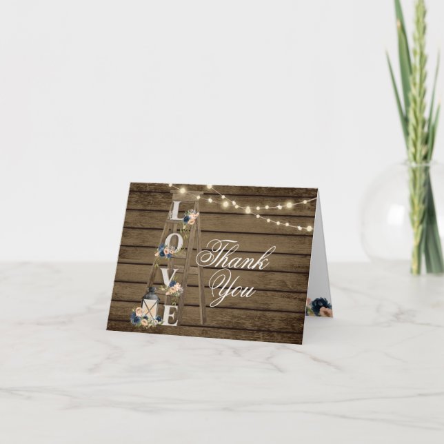 Rustikale Lady and String Lights - Vielen Dank Dankeskarte (Vorderseite)