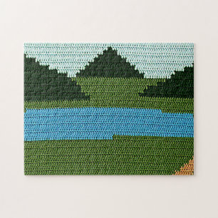 Rustikale Lake Hills Green Designer Crochet Print Puzzle