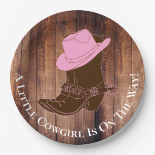 Rustikale Land-Cowgirl-Stiefel u. Hut-Babyparty Pappteller