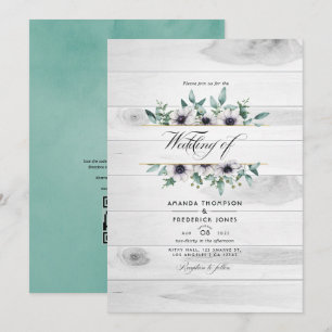 Rustikale Land-Eukalyptus-Anemone QR-Code-Hochzeit Einladung