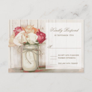 Rustikale Land-Mason-Glas-Rosen-Hochzeits-RSVP-Kar RSVP Karte