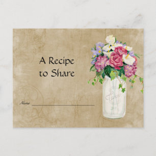 Rustikale Land-Mason-Glas-Sträuße-Bridal-Rezept Postkarte