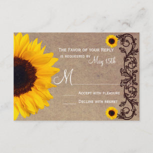 Rustikale Land-Sonnenblumen-Hochzeits-RSVP-Karten RSVP Karte