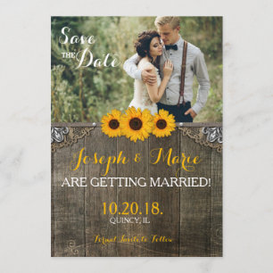Rustikale Land-Sonnenblumen-Hochzeitskarte Einladung
