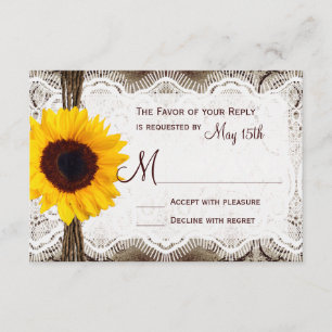 Rustikale Land-Sonnenblumen-Spitzen-Twine-Hochzeit RSVP Karte
