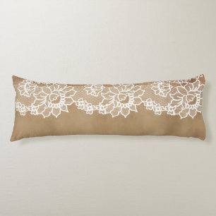 Rustikale Land Vintage Beige Jute und weiße Spitze Seitenschläferkissen