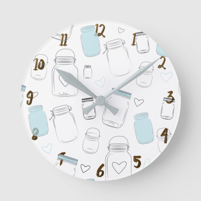 Rustikale Land-Weckgläser Runde Wanduhr (Vorderseite)