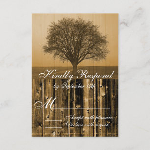 Rustikale Landbaumholz-Hochzeitskarten RSVP Karte