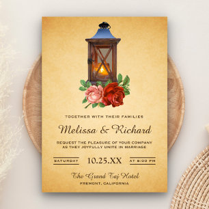 Rustikale Landblumen-Laternen-Hochzeitseinladung Einladung