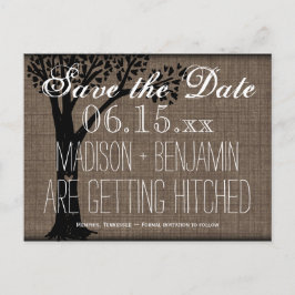 Rustikale Länderbaum-Burlap-Save the Date Postkart Ankündigungspostkarte