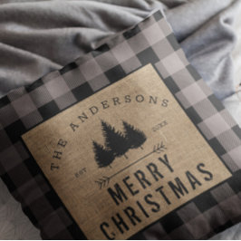 Rustikale Landfamilie Name Frohe Weihnachten Karie Kissen