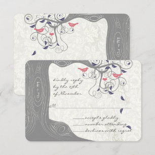 Rustikale Landhaus-Hochzeit Baum-Swirbel-Liebesvög RSVP Karte