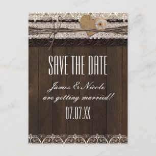 Rustikale Landhochzeit Postkarte aus Jute und Holz